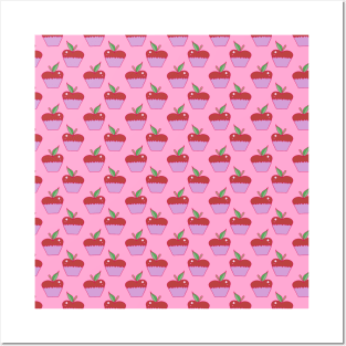 Apple Cupcake Pink Pattern Posters and Art